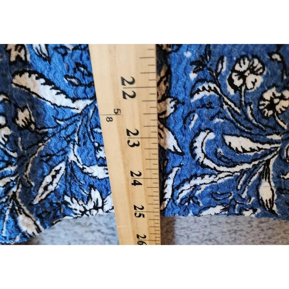 LOFT Women's Square Neck Long Puff Sleeve‎ Blouse Top Blue/White Floral Size S